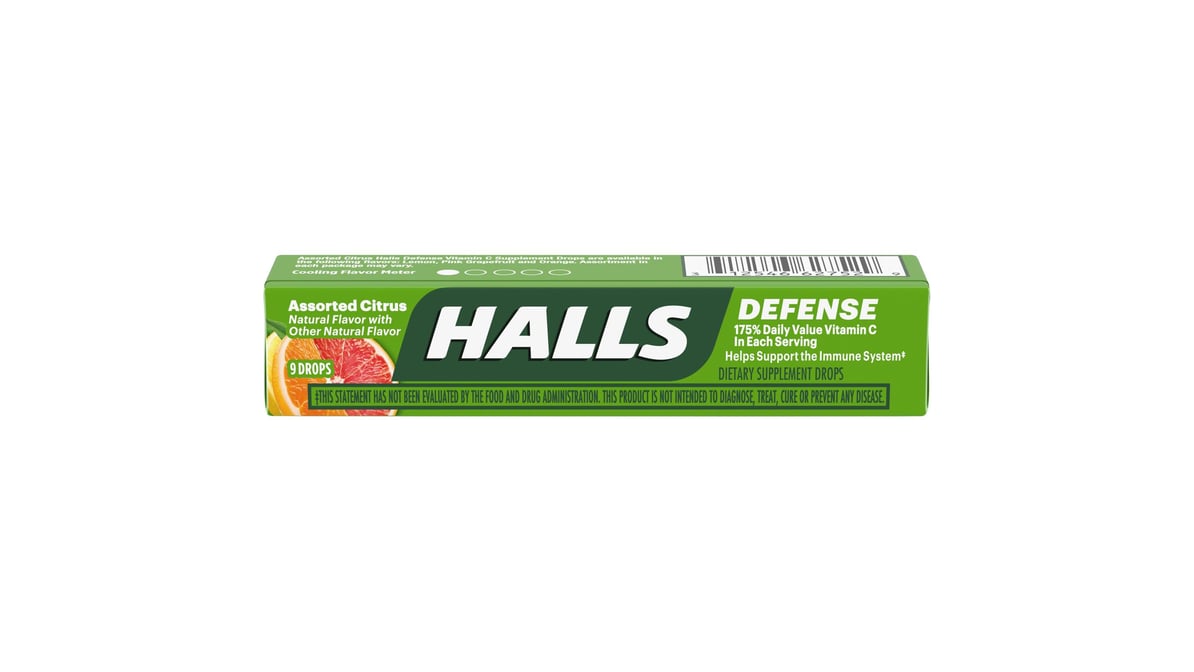 Halls Defense Dietary Supplement Drops Assorted Citrus (9 ct)