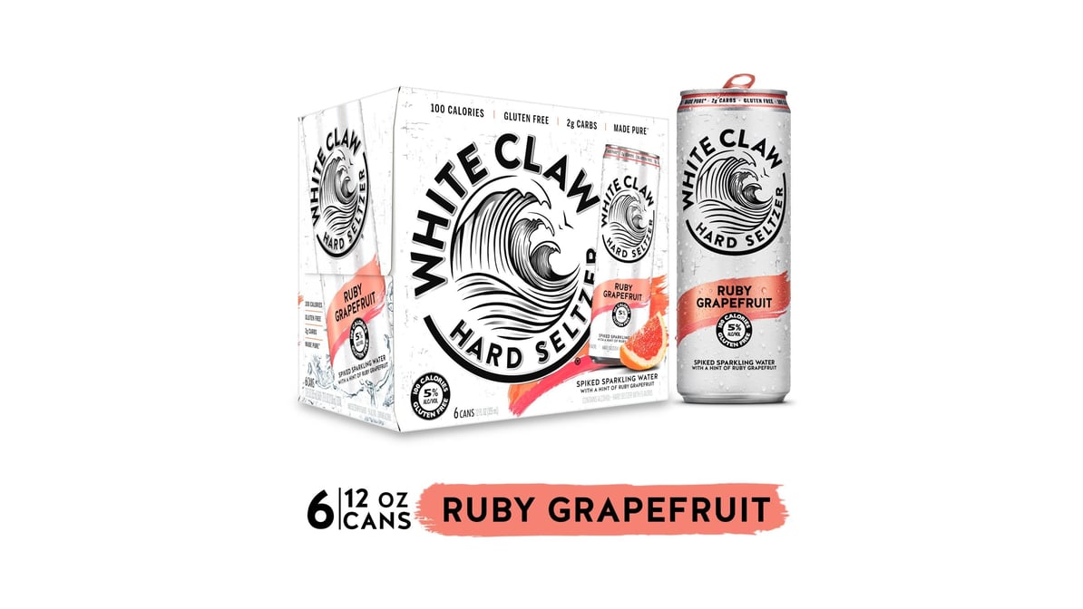 White Claw Ruby Grapefruit Hard Seltzer Cans (12 oz x 6 ct)