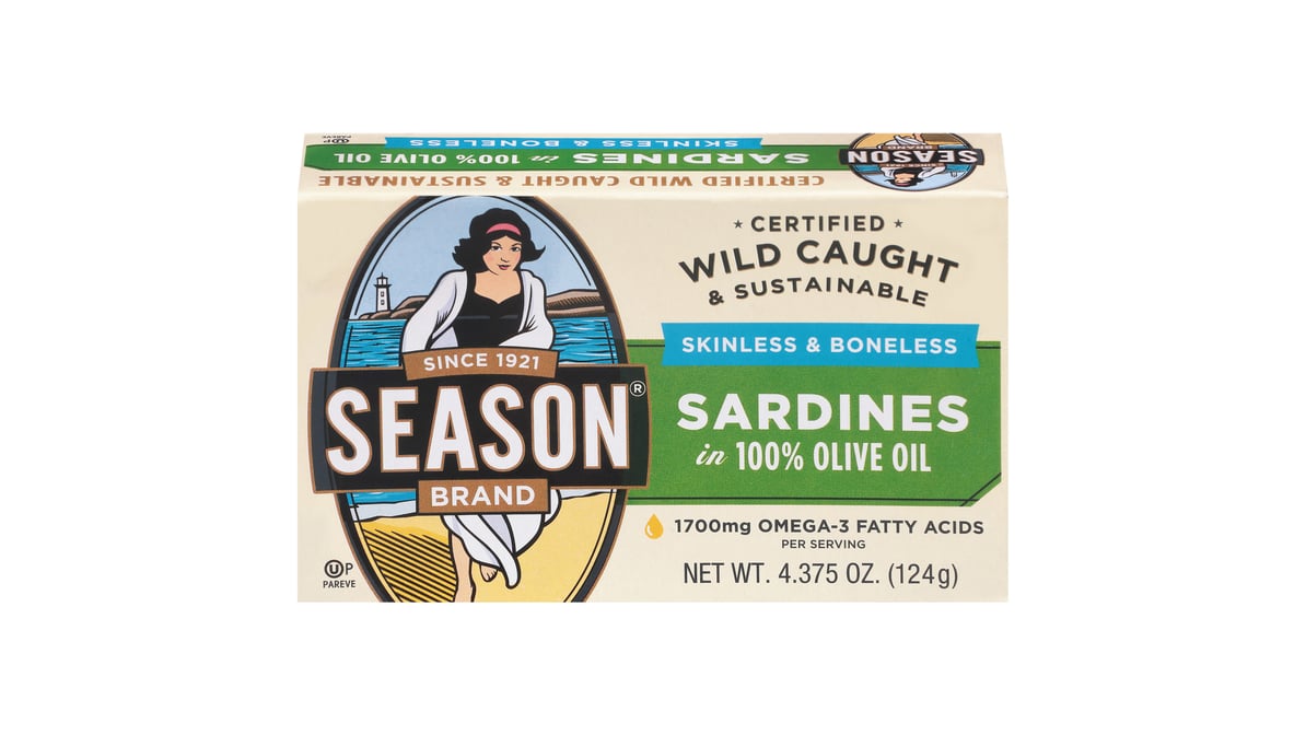 Season Kosher for Passover Skinless & Boneless Sardines in Pure Olive Oil (4.375 oz)
