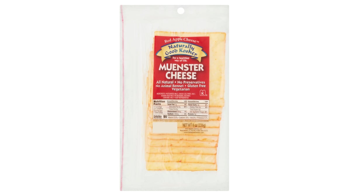 Red Apple Cheese Naturally Good Kosher Sliced Muenster Cheese (8 oz)