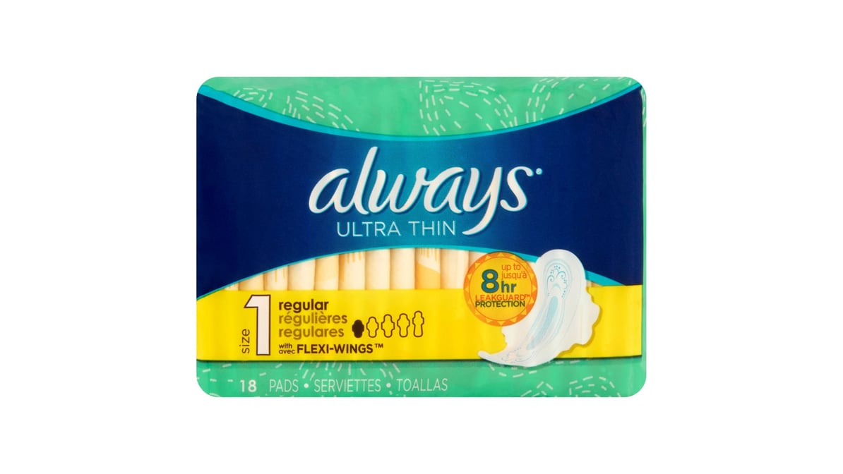 Always Ultra Thin Size 1 Regular Pads with Flexi Wings (18 ct)