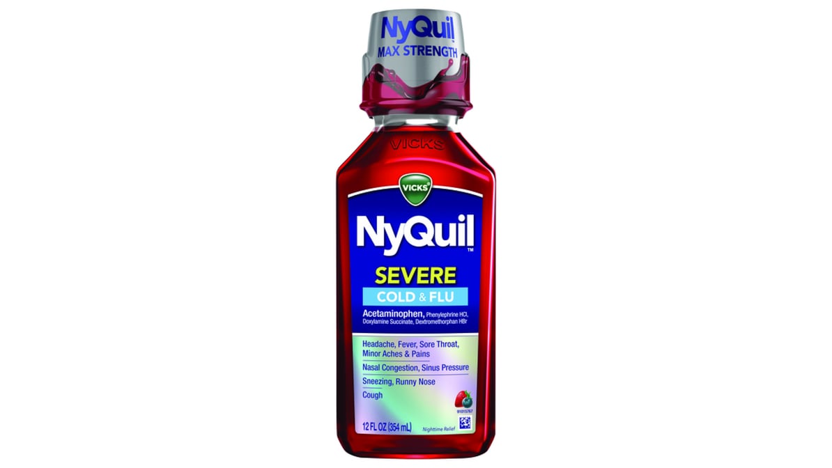 Nyquil Severe Cold and Flu Maximum Strength Berry Flavor Nighttime Relief Liquid (12 oz)