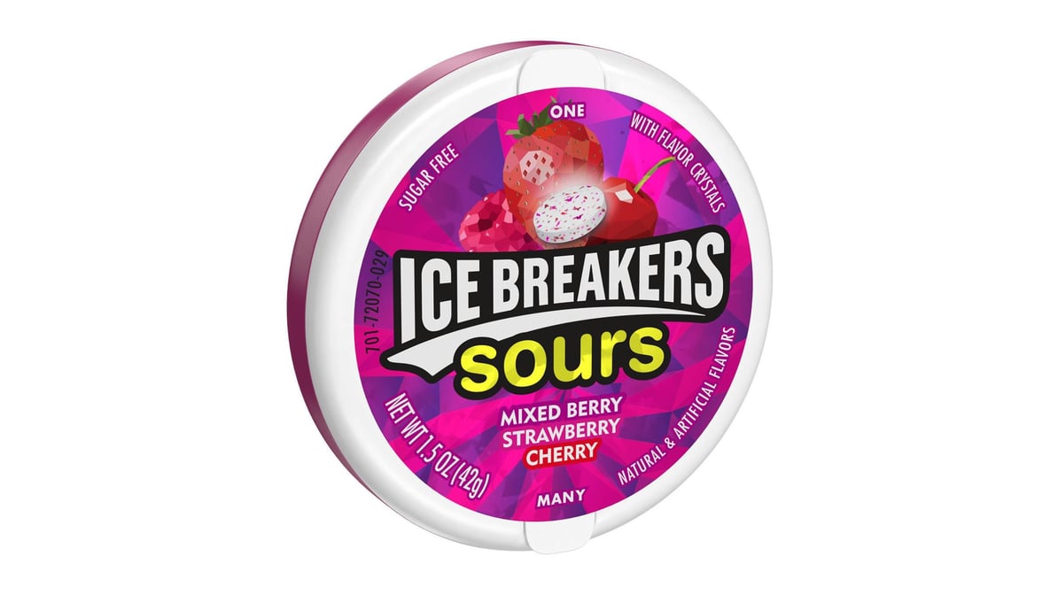 Ice Breakers Sours Sugar-Free Mixed Berry, Strawberry & Cherry Mints Tin (1.5 oz)