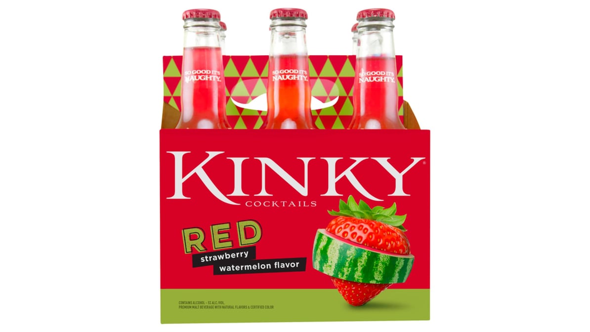 Kinky Cocktails Red Strawberry Watermelon Flavor Cocktail Bottles (12 oz x 6 ct)