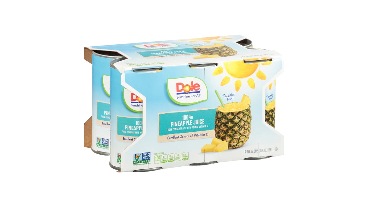 Dole 100% Pineapple Juice Cans (6 oz x 6 ct)