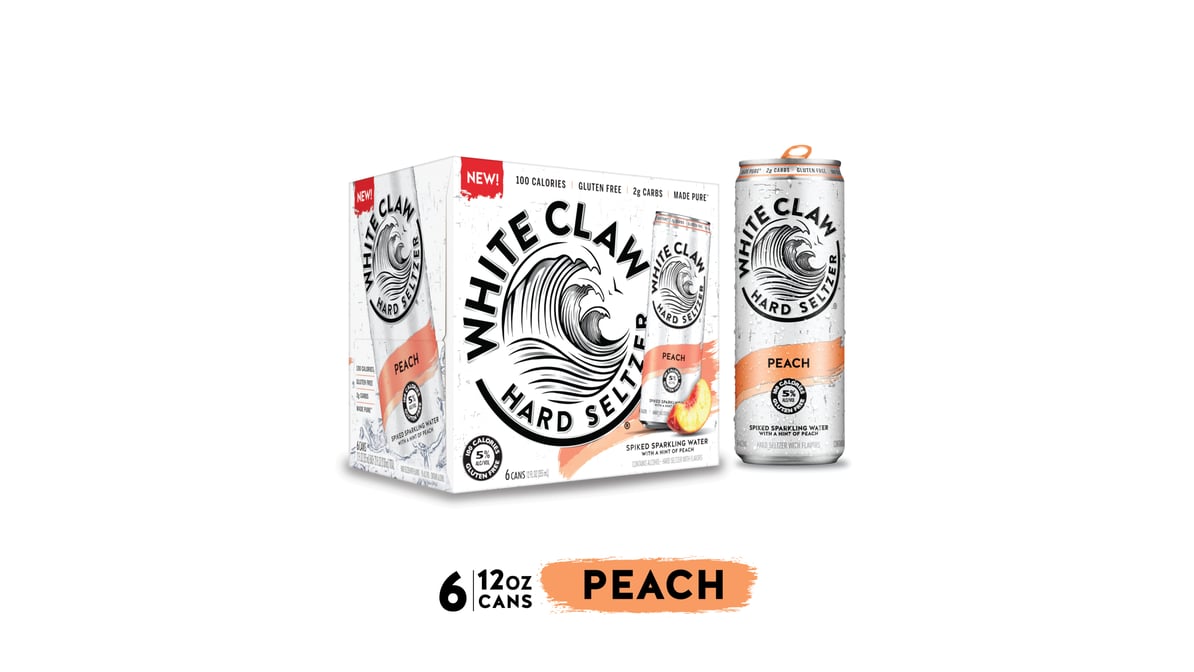 White Claw Peach Hard Seltzer Cans (12 oz x 6 ct)