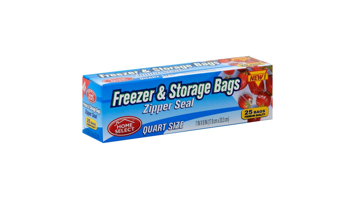 Home Select Zipper Seal Freezer & Storage Bags Quart Size (25 ct)