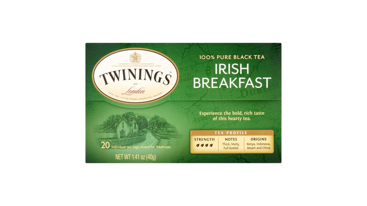 Twinings 100% Pure Black Tea Bags Irish Breakfast (20 ct)