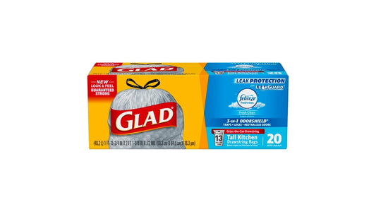 Glad OdorShield Tall Kitchen Drawstring Trash Bags Fresh Clean, 13 Gallon (20 ct)