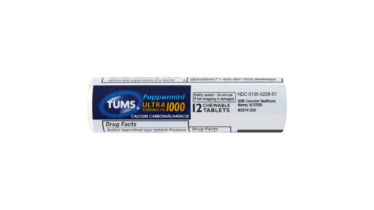 Tums Ultra Strength 1000 Peppermint Chewable Tablets (12 ct)