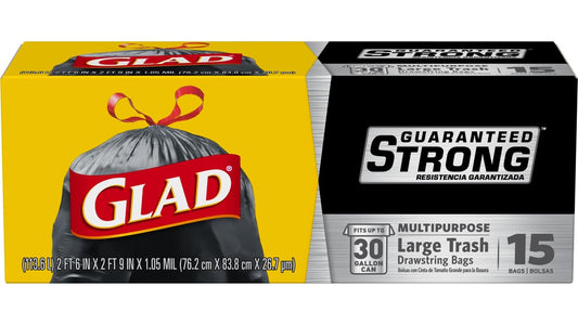 Glad 30 gal Large Extra Strong Drawstring Trash Bags (15 ct)