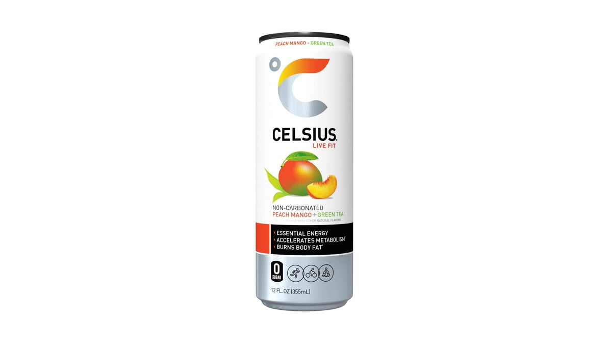 Celsius Live Fit Non-Carbonated Peach Mango Green Tea Energy Drink Can (12 oz)
